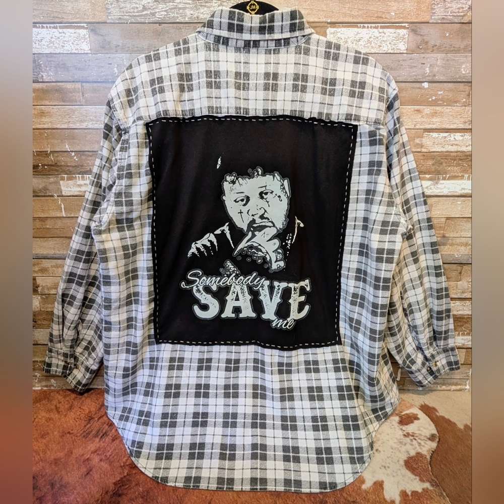 Jelly Roll Save Me Upcycled Flannel Shirt